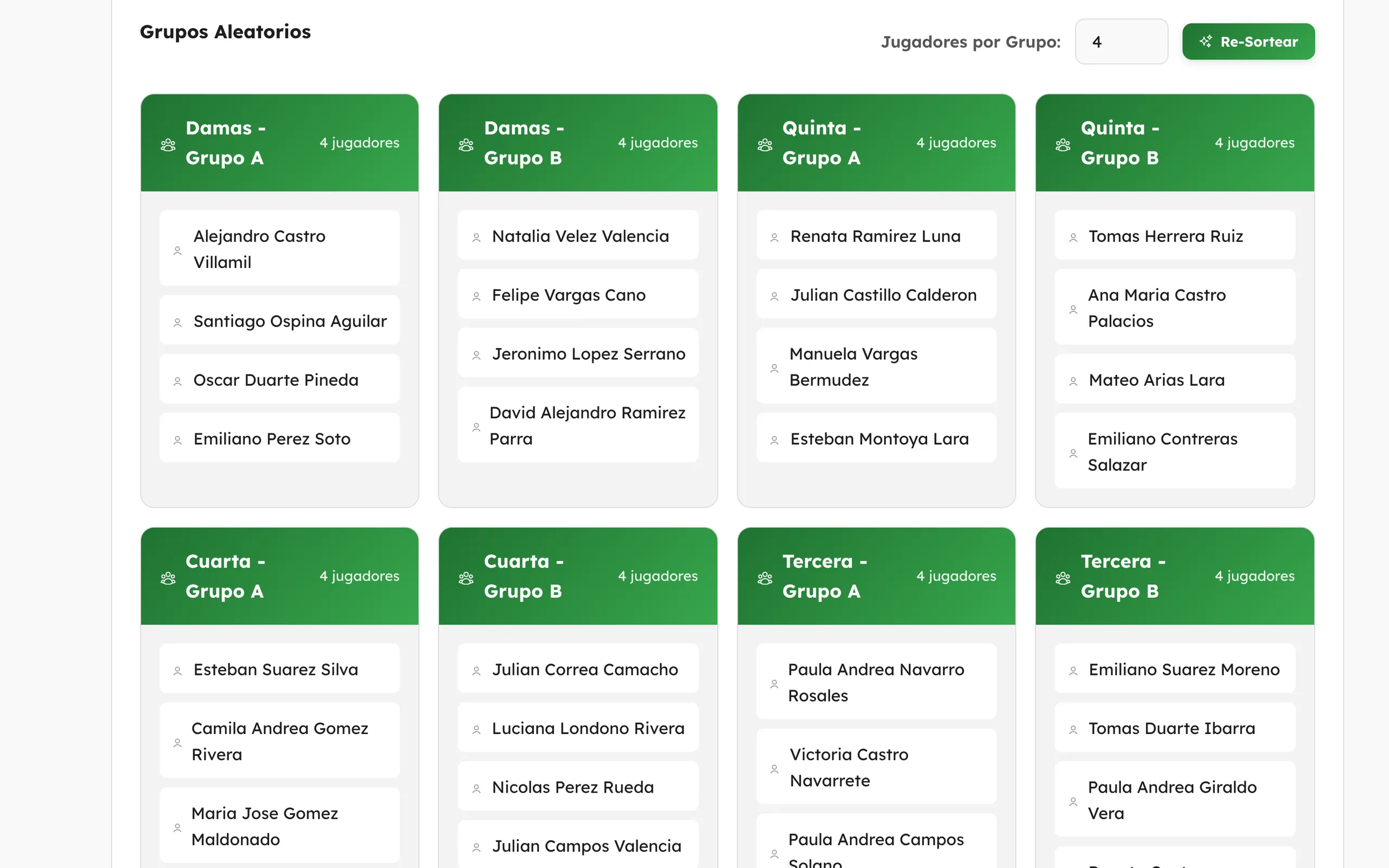 Sinnet App — Automatically generate the groups from your registered players.