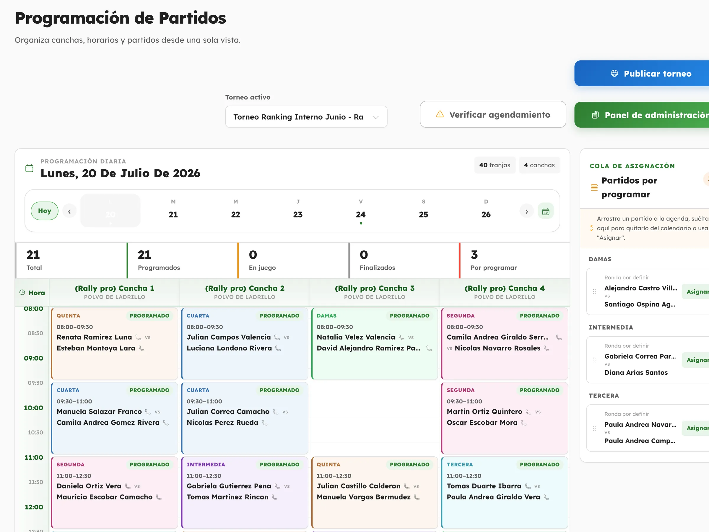 Visual court scheduling